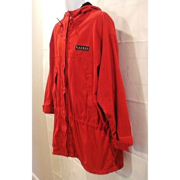 Lauren by Ralph Lauren Sailing Jacket Red Mesh Lined Hoodie Coat Womens Size M - Picture 3 of 10